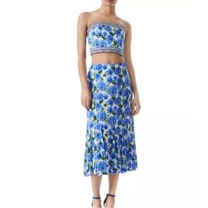 Alice + Olivia Blue Floral Strapless Dress